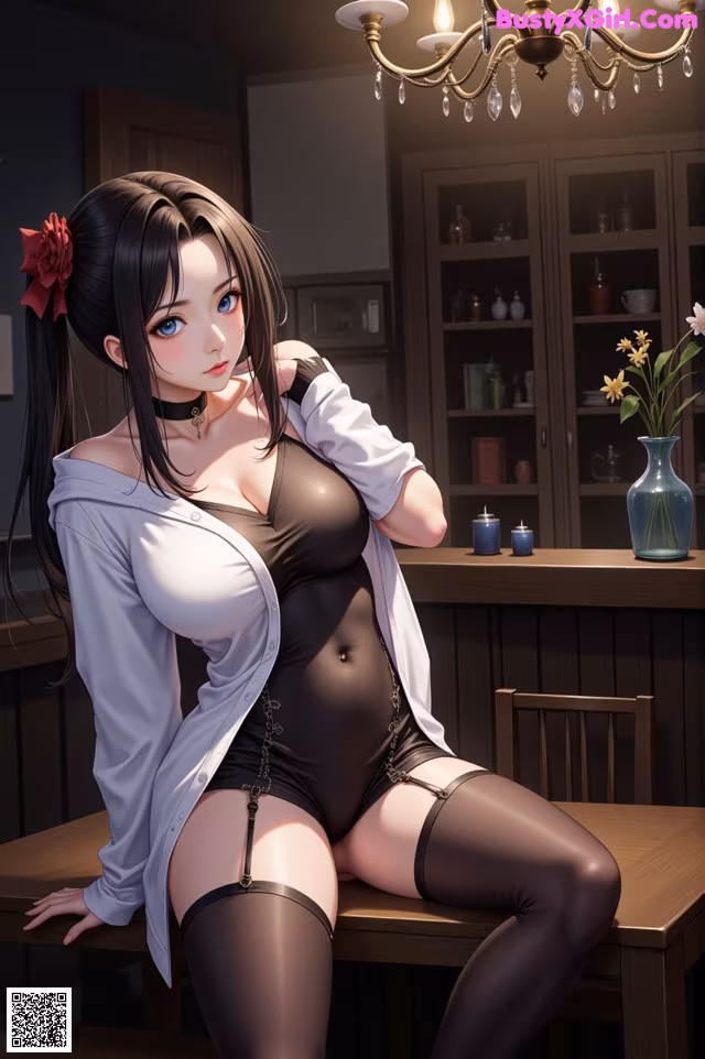 A woman sitting on top of a wooden table.